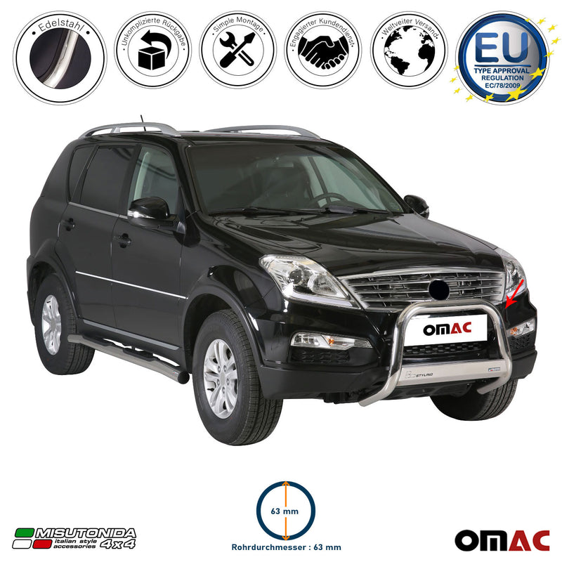 Frontbügel Frontschutzbügel für Ssangyong Rexton W 2013-2017 ø63mm Stahl Silber