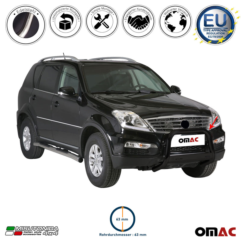 Frontbügel Frontschutzbügel für Ssangyong Rexton W 2013-2017 ø63mm Stahl Schwarz