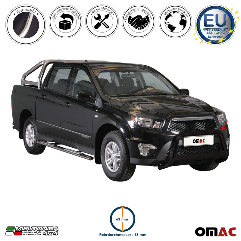 Frontbügel Frontschutzbügel für Ssangyong Actyon Sports 2012-2018 ø63 Schwarz