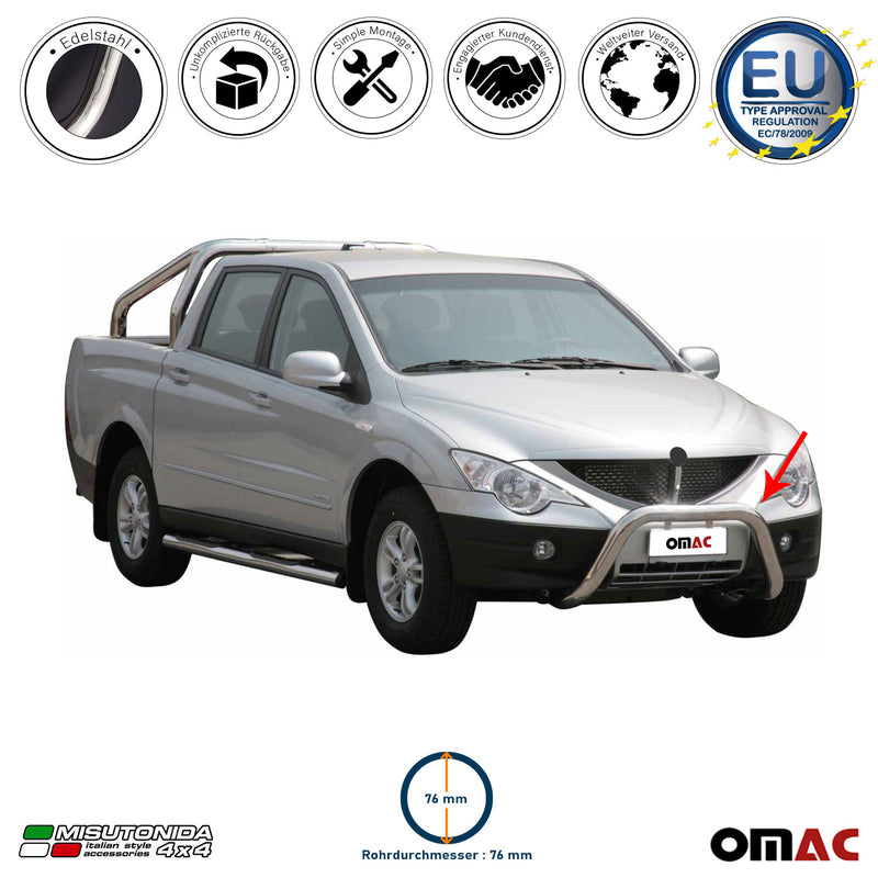 Frontbügel Frontschutzbügel für Ssangyong Actyon Sports 2012-2018 ø76 Stahl Grau