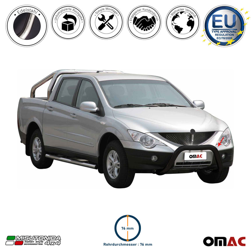 Frontbügel Frontschutzbügel für Ssangyong Actyon Sports 2012-2018 ø76 Schwarz