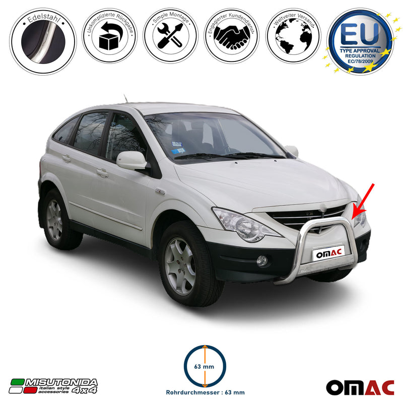 Frontbügel Frontschutzbügel für Ssangyong Actyon 2006-2012 ø63mm Stahl Silber