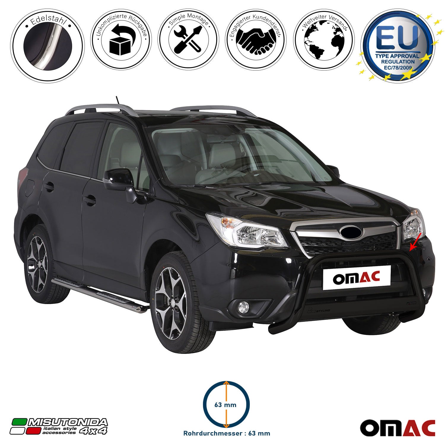 Frontbügel Frontschutzbügel für Subaru Forester IV 2013-2015 ø63mm Stahl Schwarz