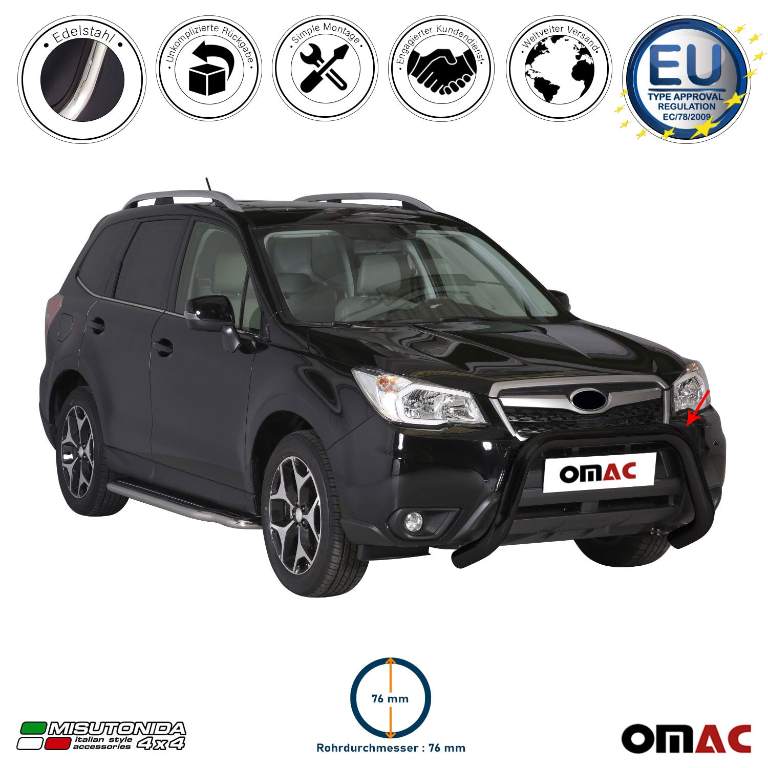 Frontbügel Frontschutzbügel für Subaru Forester IV 2013-2015 ø76mm Stahl Schwarz