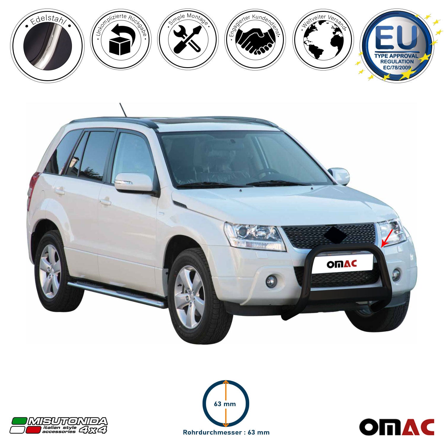 Frontbügel Frontschutzbügel für Suzuki Grand Vitara 2009-2011 ø63 Stahl Schwarz