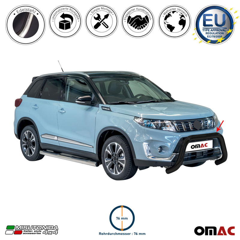 Frontbügel Frontschutzbügel für Suzuki Vitara 2019-2024 ø76mm Stahl Schwarz