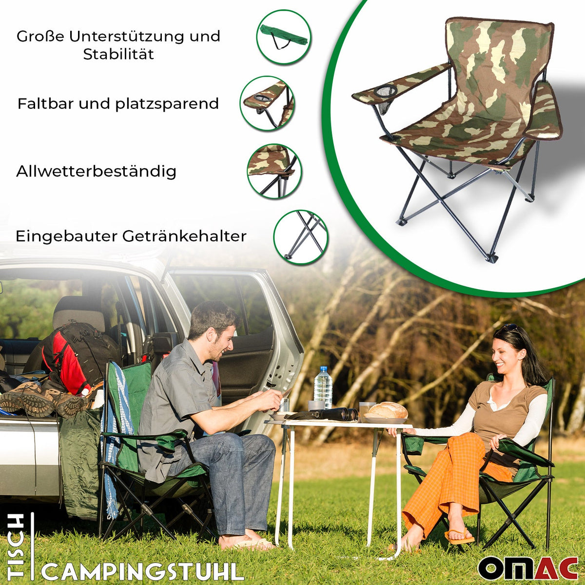 Campingstuhl Klappstuhl Gartenstuhl Anglerstuhl Picknick BBQ Tarnung Gemustert - Omac Shop GmbH