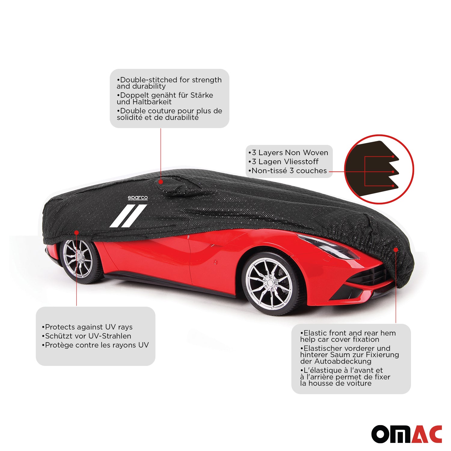 SPARCO Auto Schutzhülle Vollgarage Autoabdeckung Schwarz Ganzgarage Autogarage S