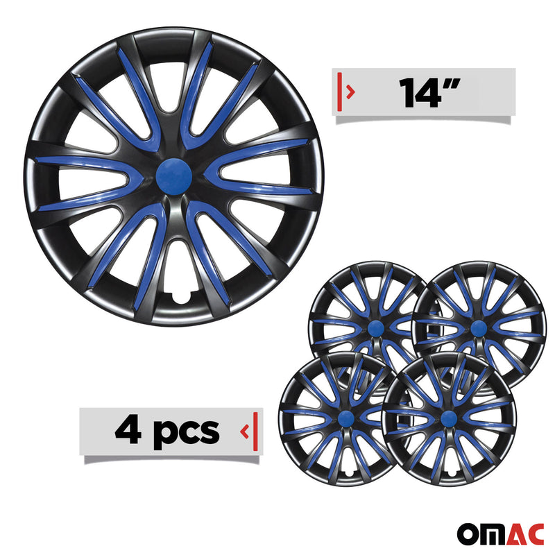 4x Radkappen 14 zoll Schwarz & Dunkel Blau