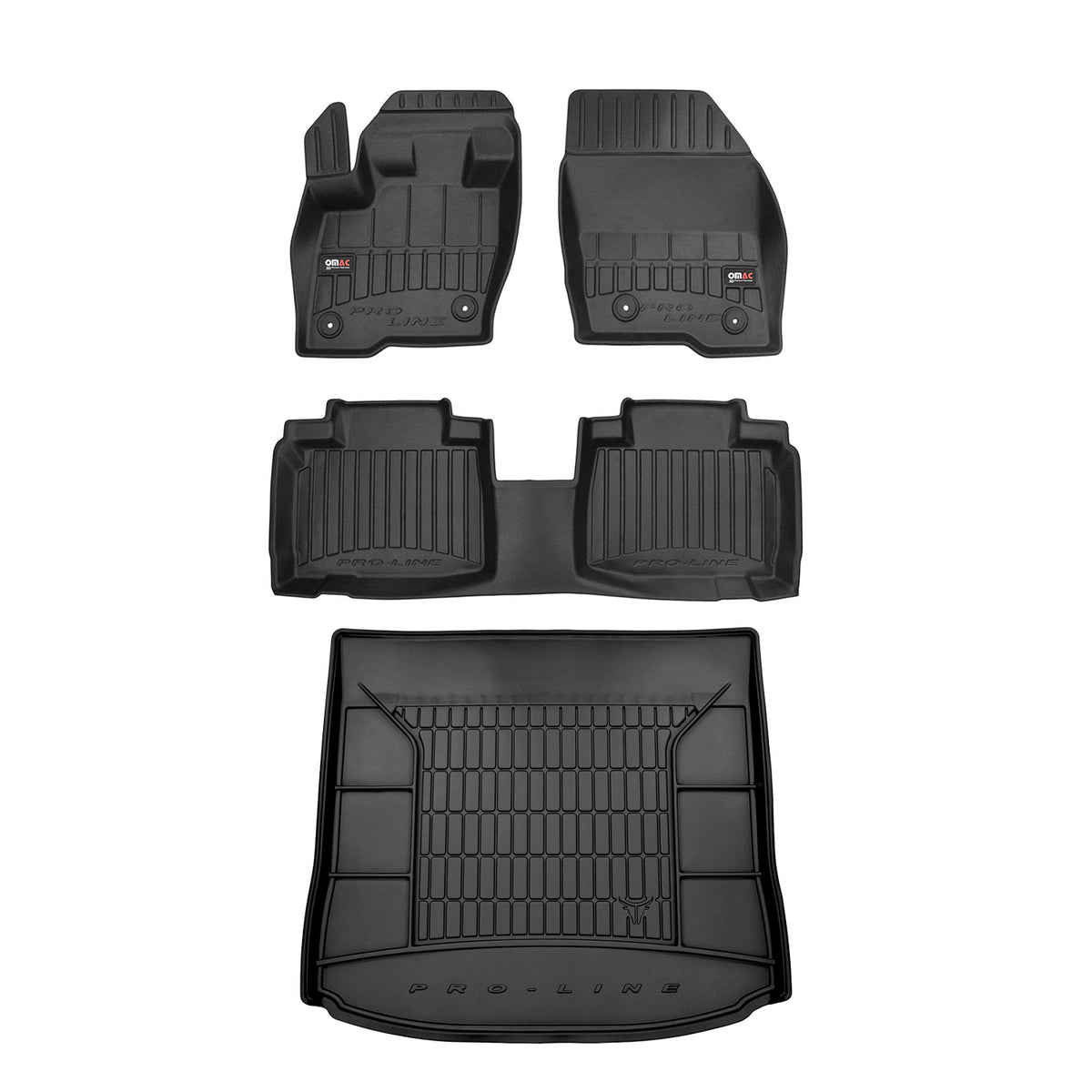 OMAC Fußmatten & Kofferraumwanne Set für Ford Edge 2014-2024 Gummi Schwarz 5x