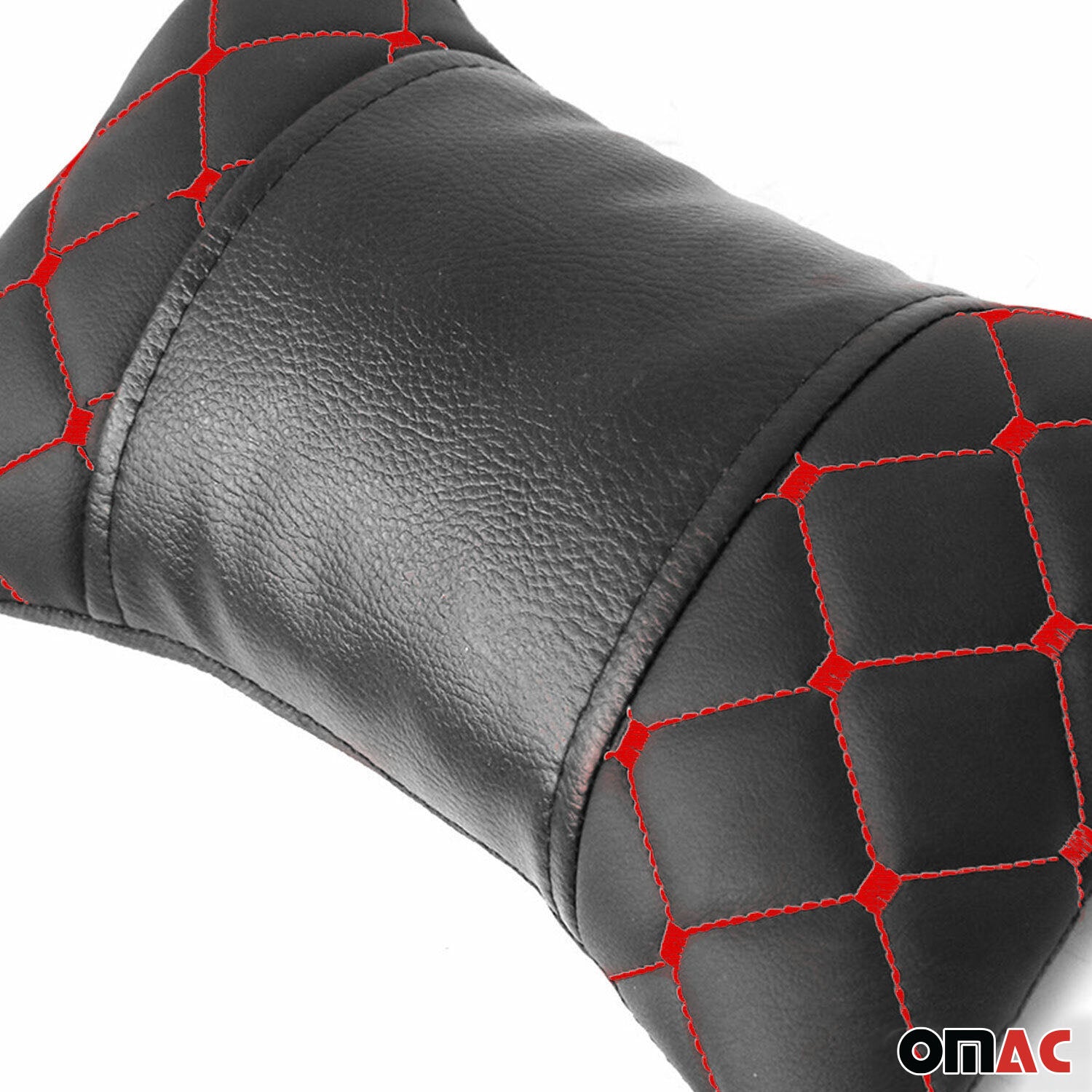 KFZ Auto Kopfstütze Kissen Autositzkissen Nackenkissen Leder Schwarz Rot 8x30cm