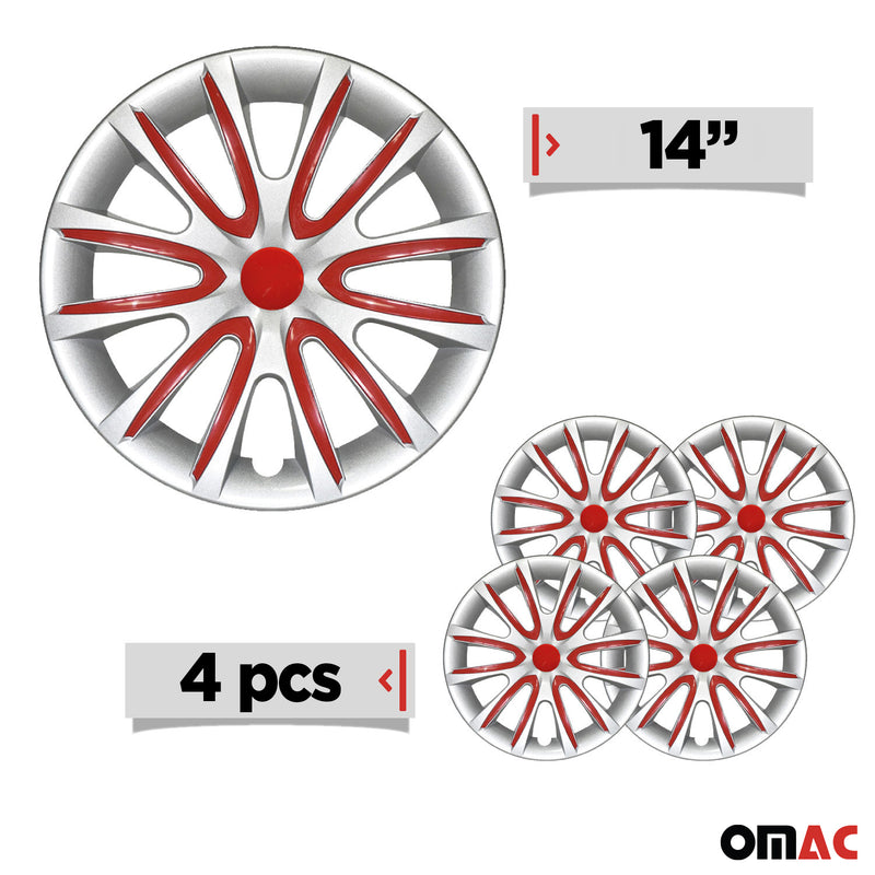 4x Radkappen 14 zoll Grau & Rot