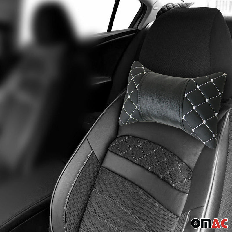 KFZ Auto Kopfstütze Kissen Autositzkissen Nackenkissen Leder Schwarz Weiß