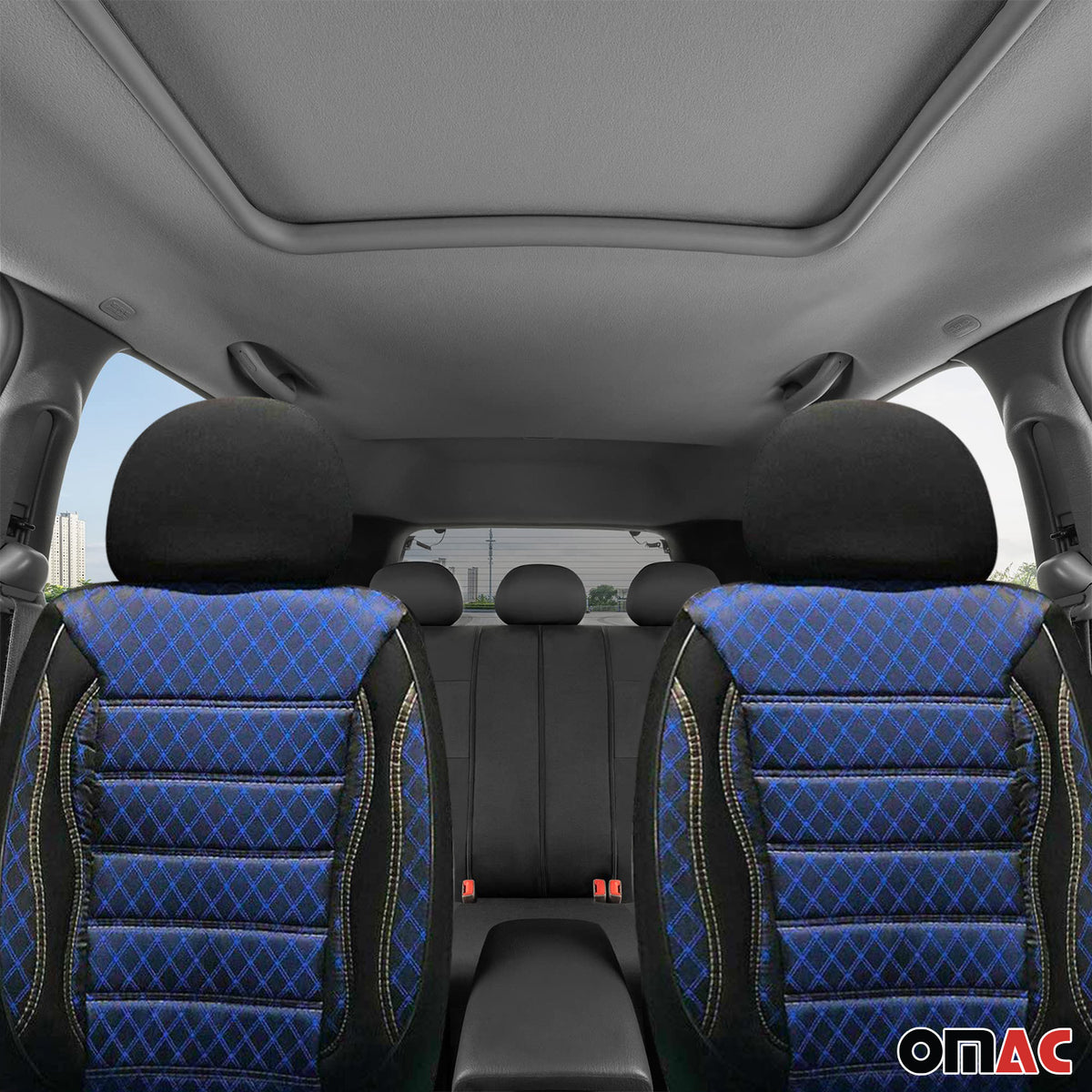 Sitzbezüge Schonbezüge für VW Caddy 2015-2024 Schwarz Blau 2 Sitz Vorne Satz