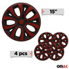 4x wheel covers, wheel covers, hubcaps, 15" inch steel rims, black-red