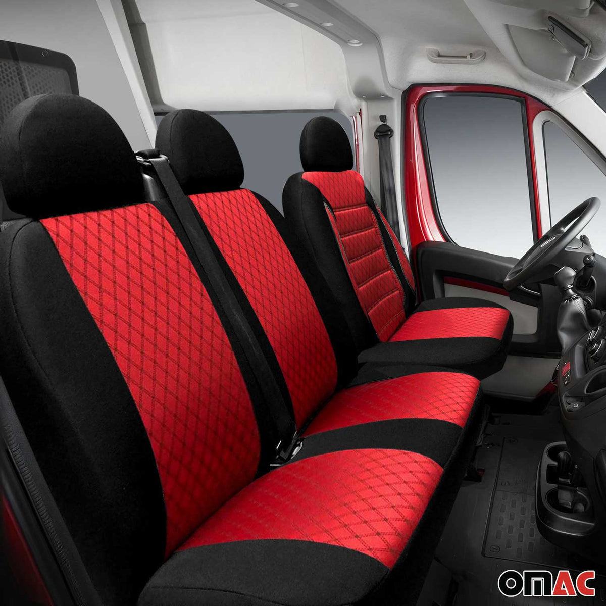 Sitzbezüge Schonbezüge für Fiat Doblo 2000-2010 Schwarz Rot 2+1 Vorne