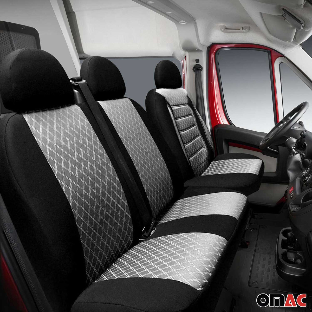Sitzbezüge Schonbezüge für Fiat Ducato 2014-2024 Grau Schwarz 2+1 Vorne