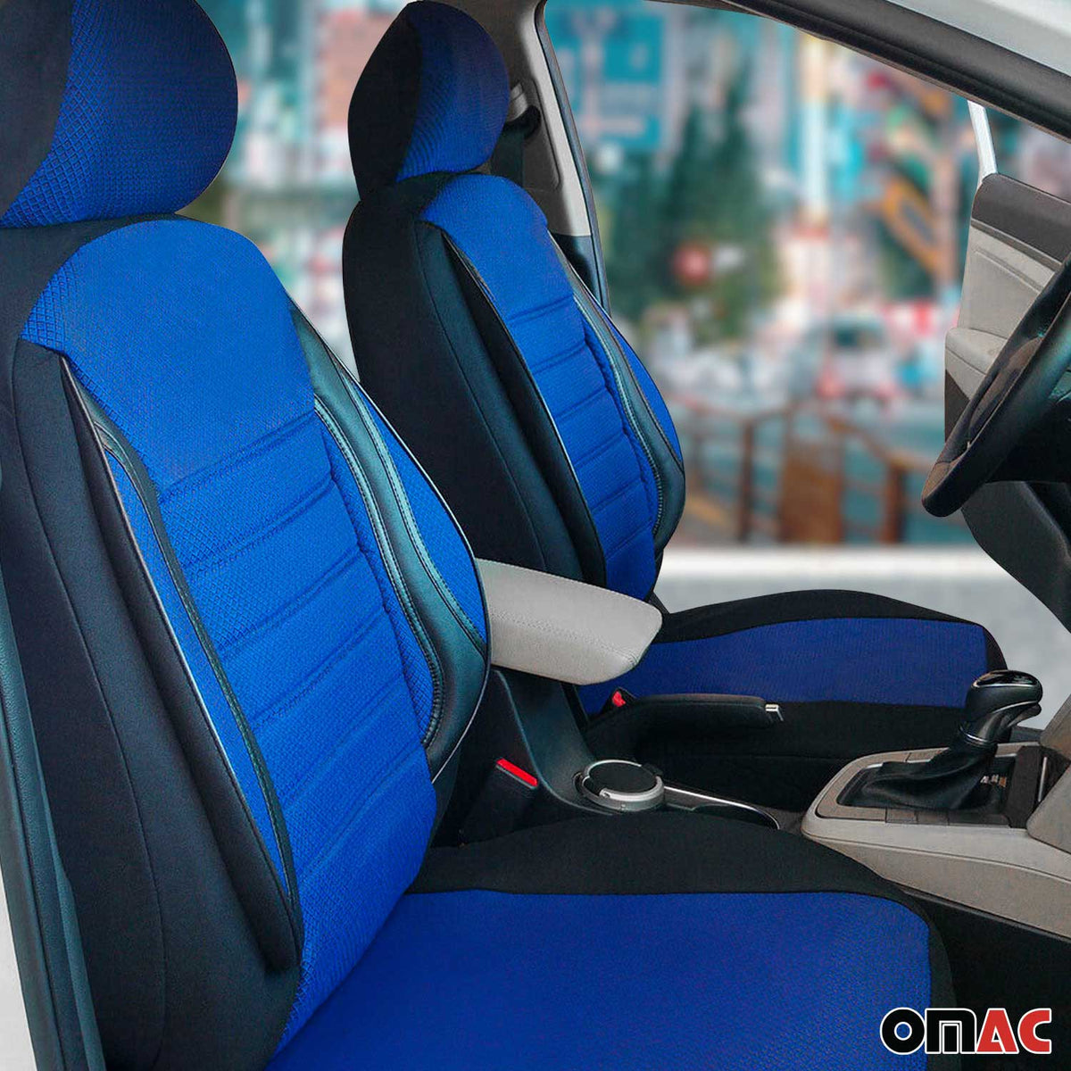 Schonbezüge Sitzbezüge für Peugeot 307 Schwarz Blau 2 Sitz Vorne Satz