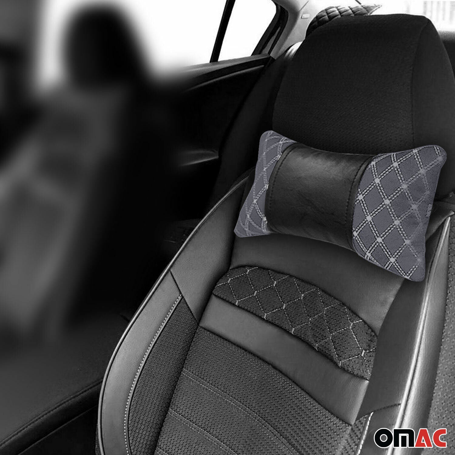 KFZ Auto Kopfstütze Sitzkissen Nackenstütze Textil & Leder Schwarz Grau 8x30cm