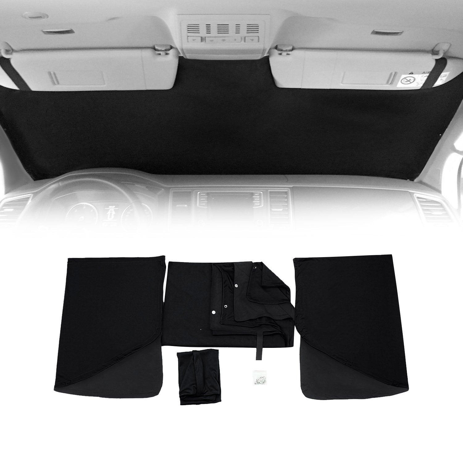 Frontscheibe Gardinen Maß Vorhänge für VW T5 & T6 Multivan Camping Schwarz 3tlg