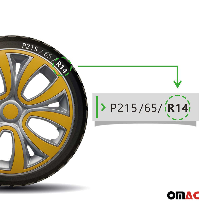 Radkappen 14 zoll Grau & Gelb 4tlg satz