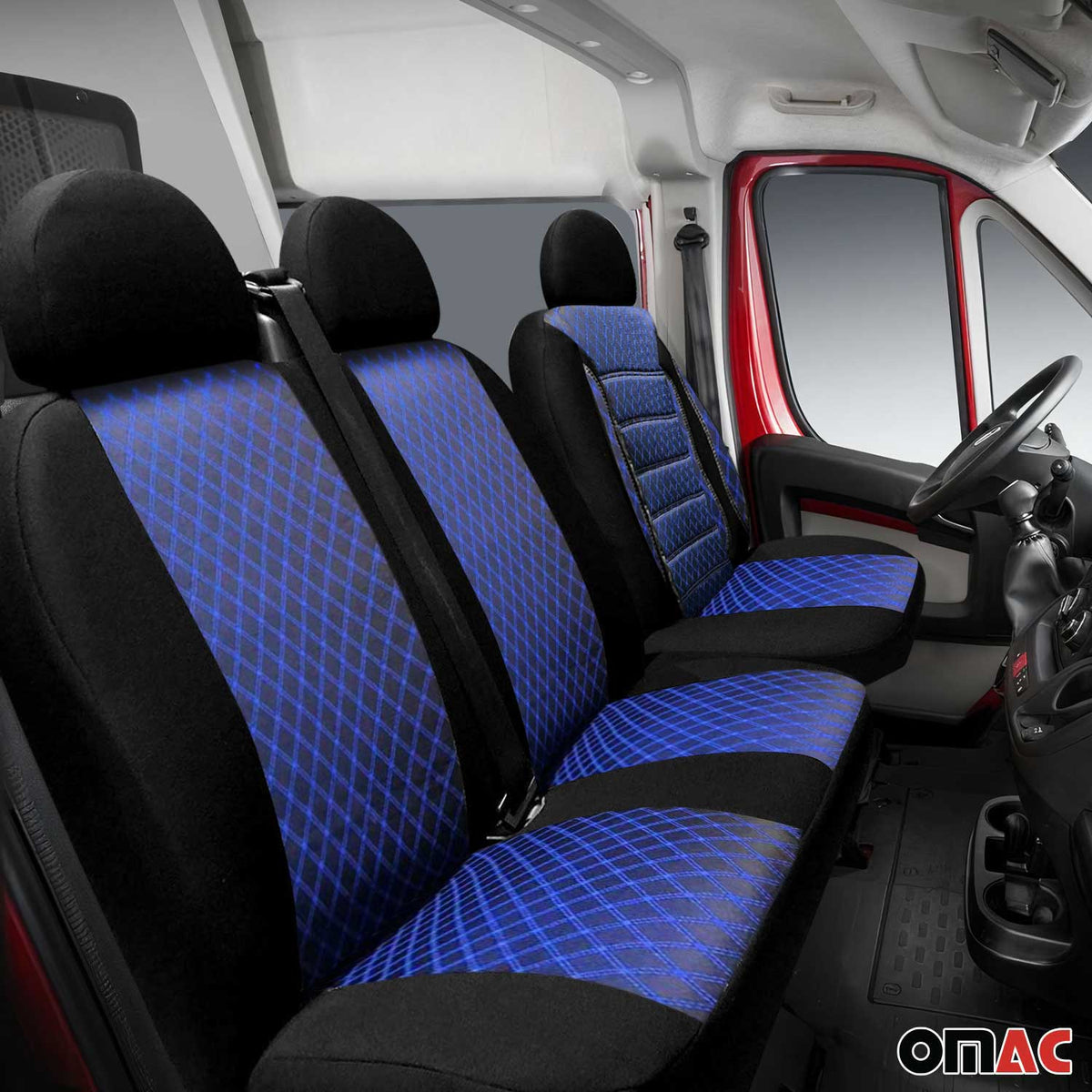 Sitzbezüge Schonbezüge für Vauxhall Vivaro 2014-2024 Schwarz Blau 2+1 Vorne