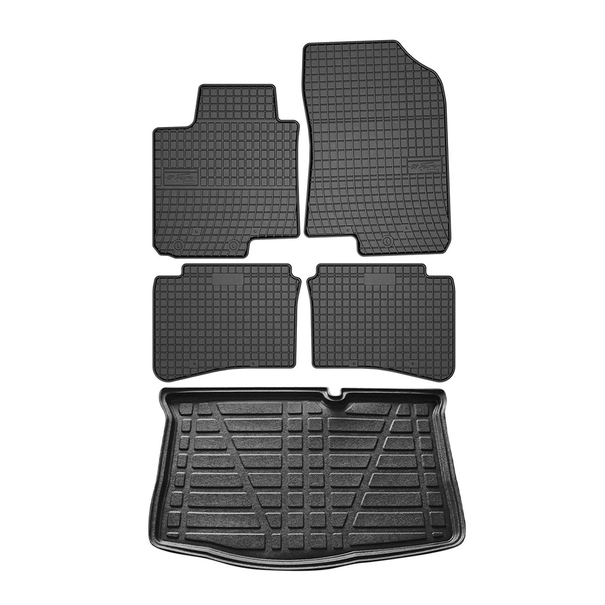 Fußmatten Kofferraumwanne Set für Hyundai i20 2014-2023 Schwarz Gummi TPE