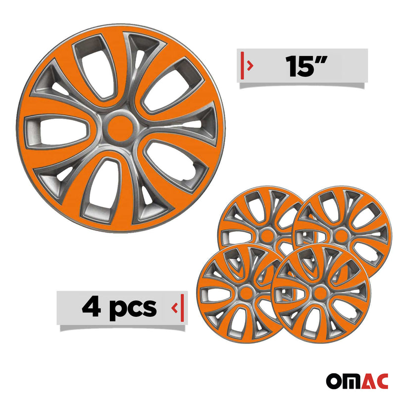 Radkappen 15 zoll Grau & Orange 4tlg satz