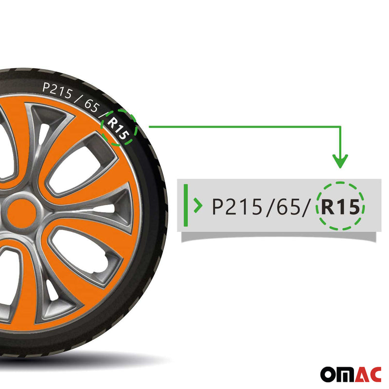 Radkappen 15 zoll Grau & Orange 4tlg satz