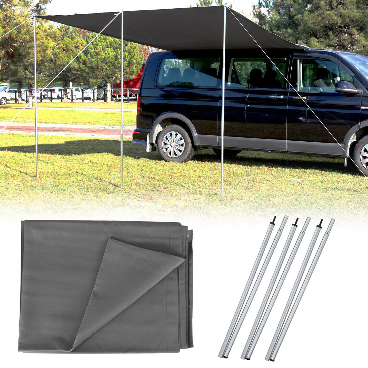 Sun canopy side awning set for Ford Tourneo Custom 2012-2024 steel gray 2x