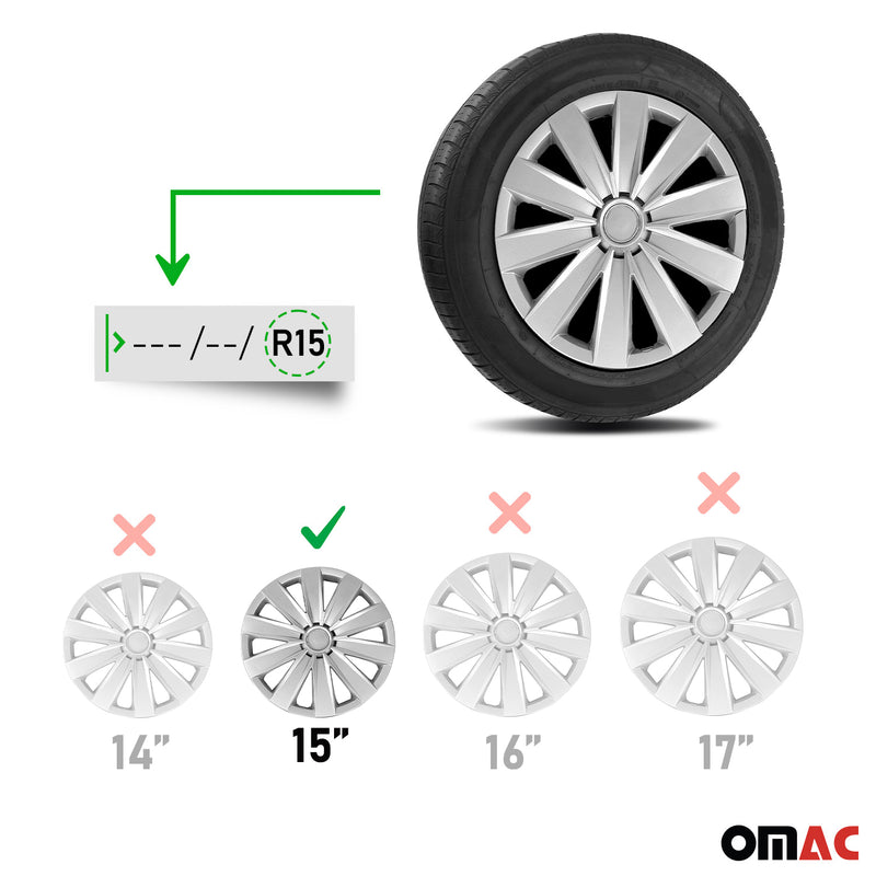 4x Radkappen Radzierblenden Radblenden für Auto KFZ PKW 15" Zoll ABS Silber 4tlg