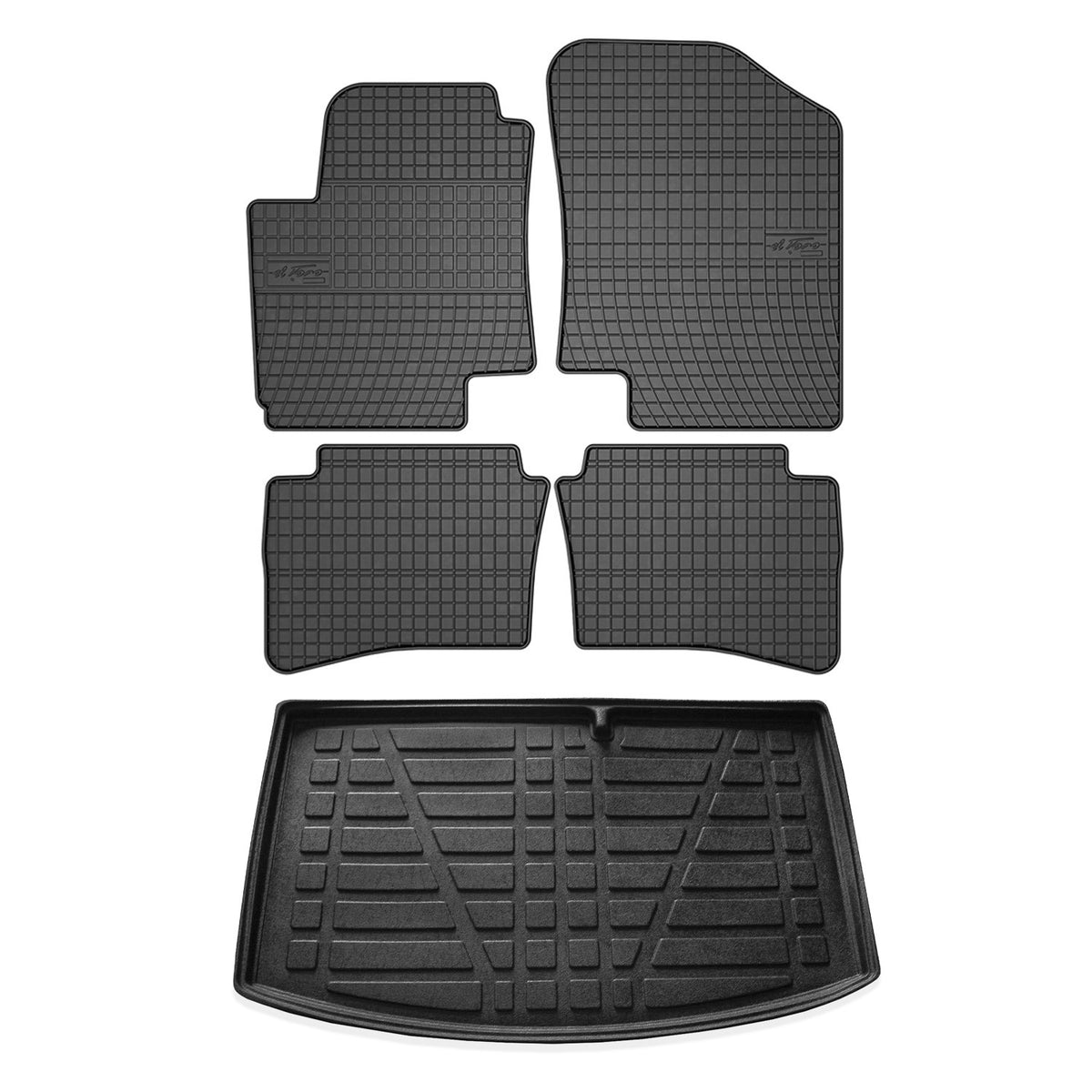 Fußmatten & Kofferraumwanne Set für Hyundai i20 Schrägheck 2008-2014 Gummi 5x