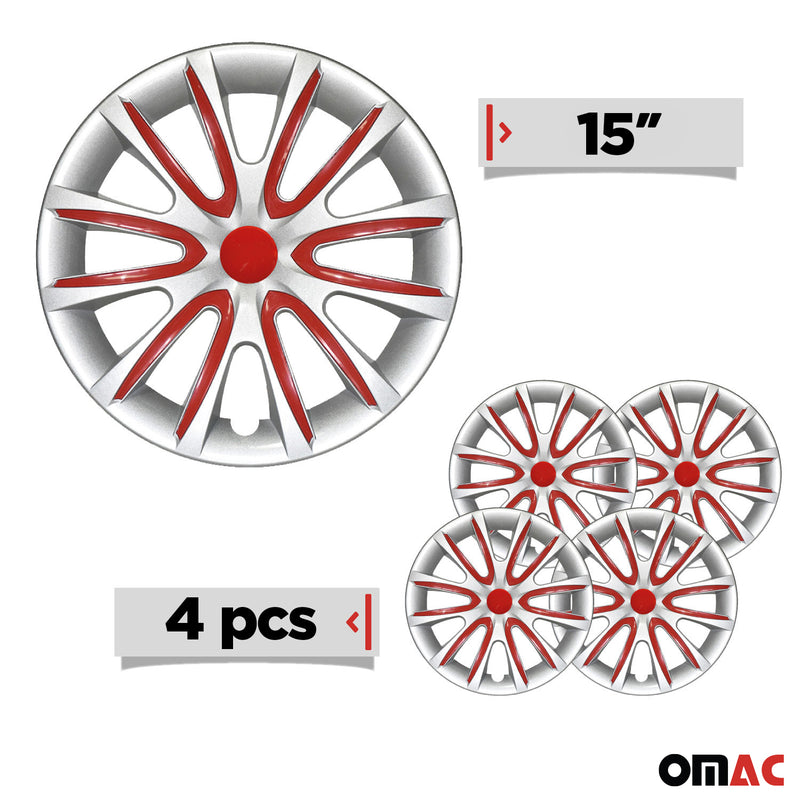 4x Radkappen 15 zoll Grau & Rot