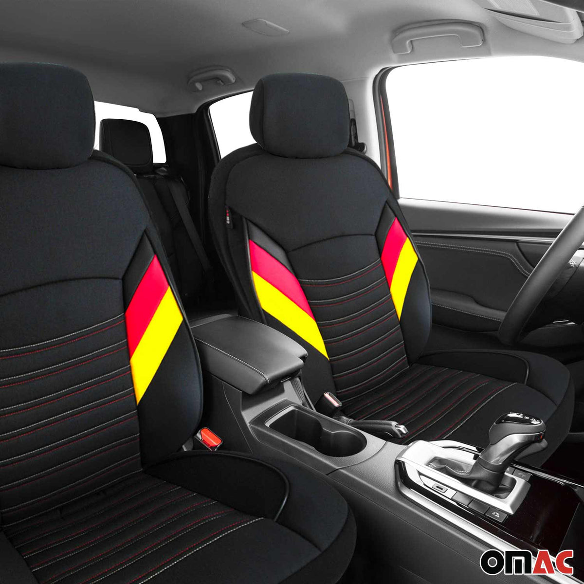 Schonbezüge Sitzbezüge für VW Caravelle T6 2015-2024 Schwarz Rot 2 Sitz Vorne