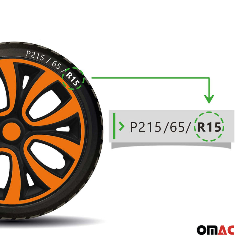 Radkappen 15 zoll Matt Schwarz & Orange 4tlg satz