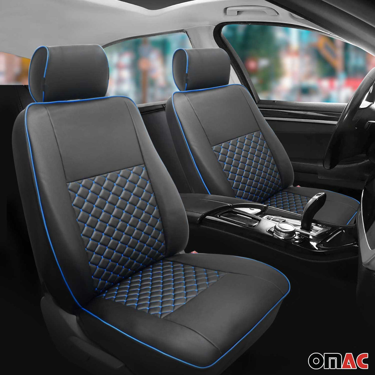 Seat covers protective covers for VW T5 T6 Multivan Transporter leather black blue 1+1