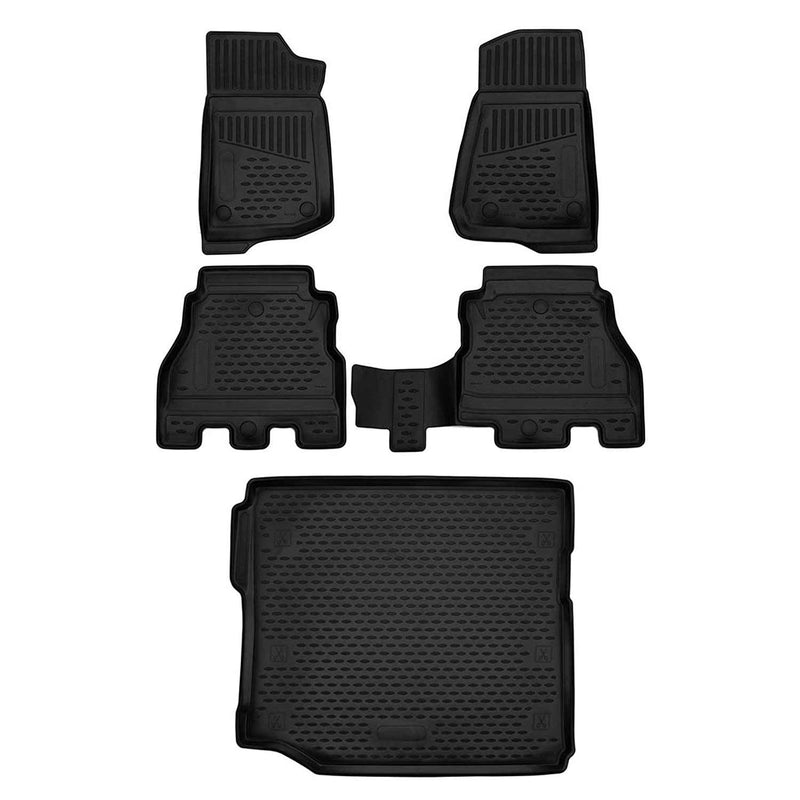 Fußmatten & Kofferraumwanne Set für Jeep Wrangler 2018-2024 Gummi TPE Schwarz 5x