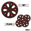 Pack of 4 wheel covers, hub caps, wheel covers, 16 inch steel rims, black and red