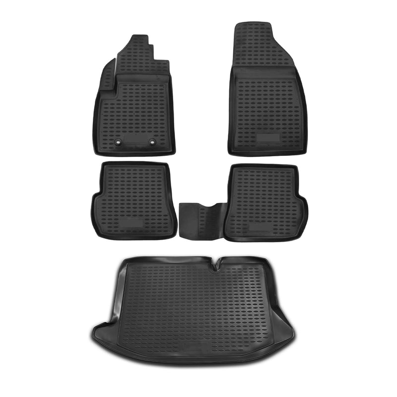 Fußmatten & Kofferraumwanne Set für Ford Fiesta 2001-2008 Gummi TPE Schwarz 5x