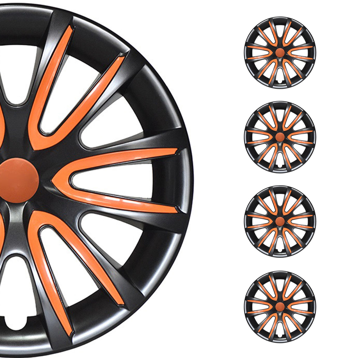 4x Radblenden RadzierRadkappen für 14" Zoll Stahlfelgen Orange für VW Peugeot