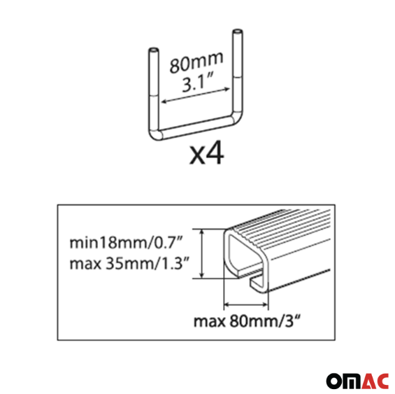 Menabo U-Befestigung Satz U-Bügel 80MM für Dachkoffer Dachbox