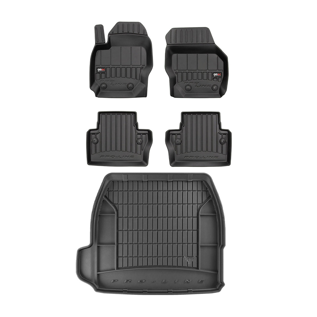 OMAC Fußmatten & Kofferraumwanne Set für Volvo S80 2006-2016 Gummi Schwarz 5x