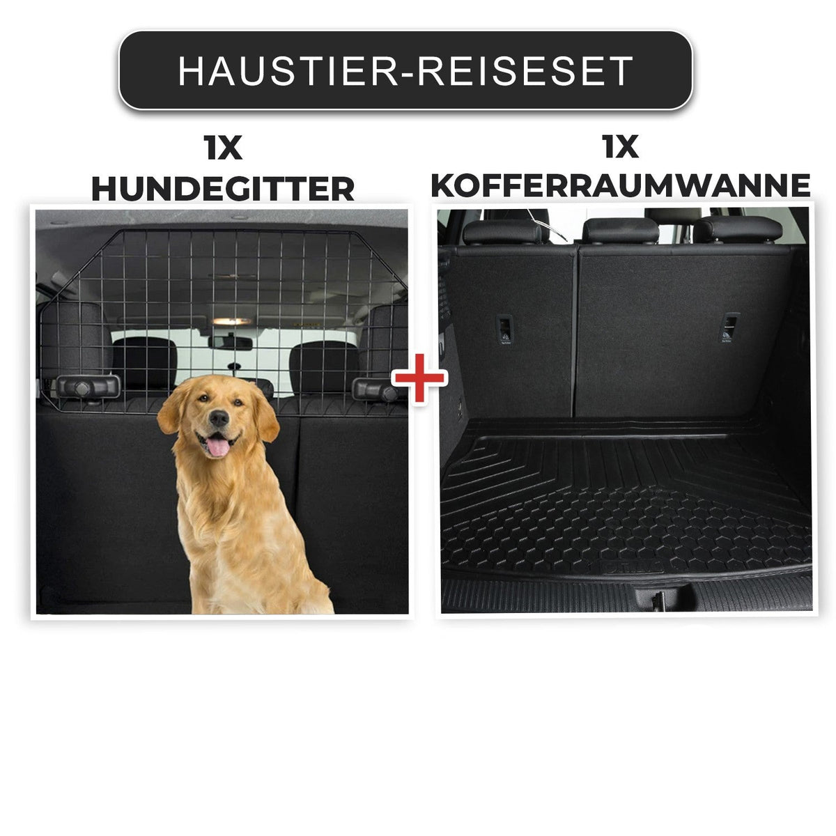 Haustier-Reiseset Kofferraumwanne Hundegitter Universal Gummi Auto Schwarz