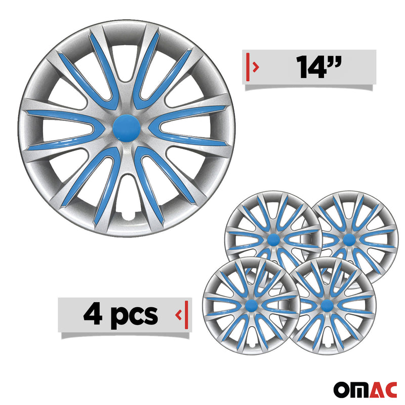 4x Radkappen 14 zoll Grau & Blau