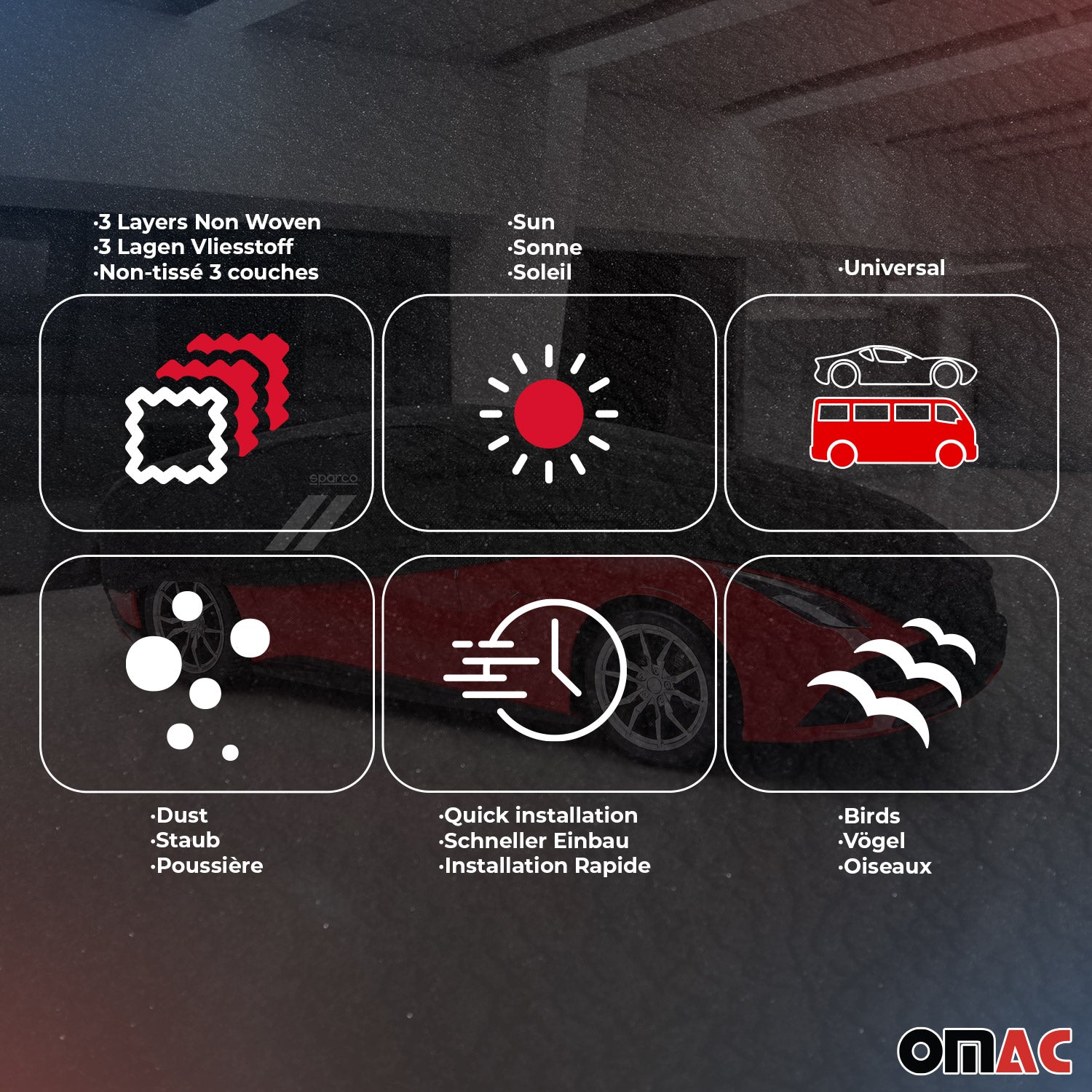 SPARCO Auto Schutzhülle Vollgarage Autoabdeckung Schwarz Ganzgarage Autogarage L