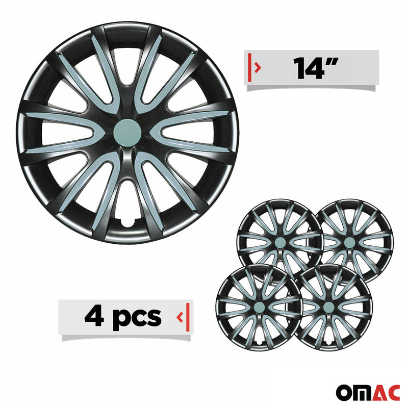 4x Radkappen Radzierblenden für 14" Zoll Stahlfelgen Schwarz Hell Blau