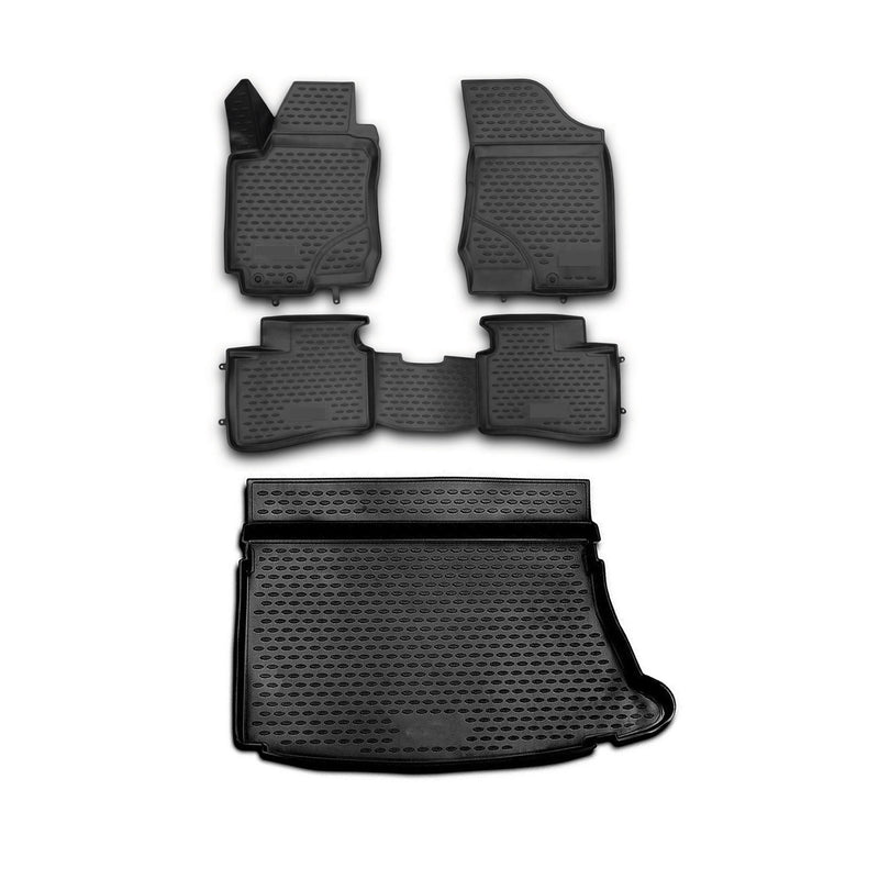 Fußmatten & Kofferraumwanne Set für Hyundai i30 2007-2011 Schrägheck TPE Schwarz