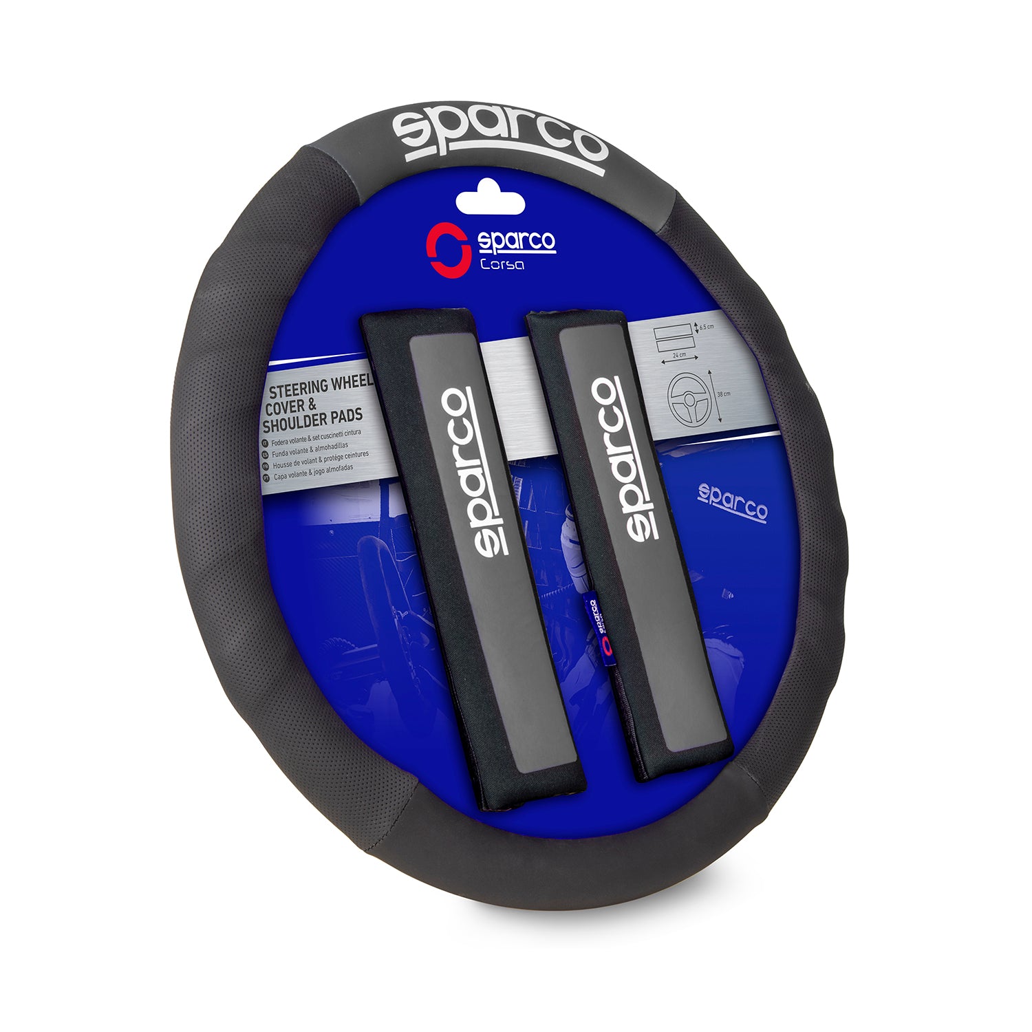 SPARCO Lenkradbezüge Schulterpolster Satz Universal Lenkradschutz Schwarz Grau