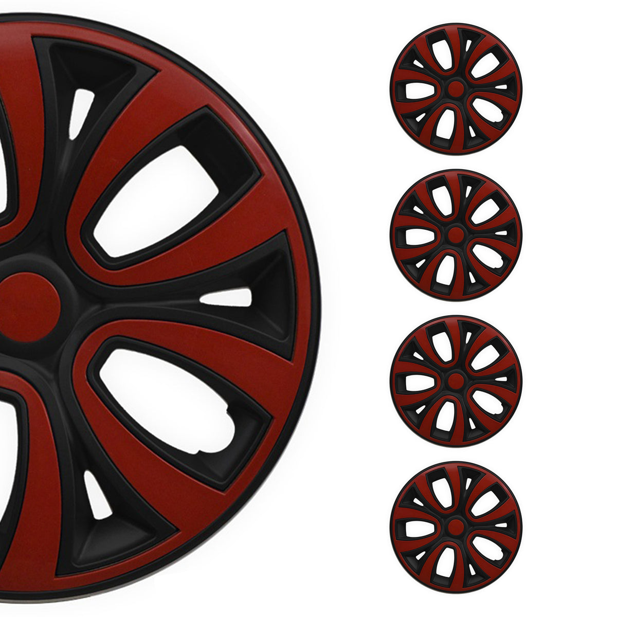 4x wheel covers, wheel covers, hubcaps, 15" inch steel rims, black-red