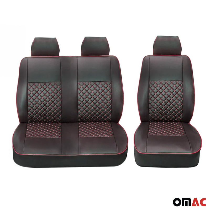 Sitzbezüge Schonbezüge für Renault Trafic 2001-2014 Kunstleder Schwarz Rot 2+1